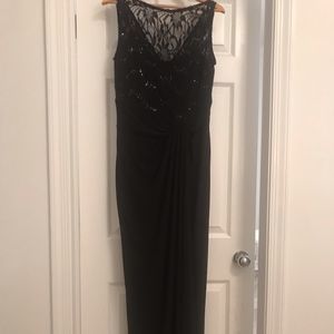 Long black sleeveless dress sequin overlay